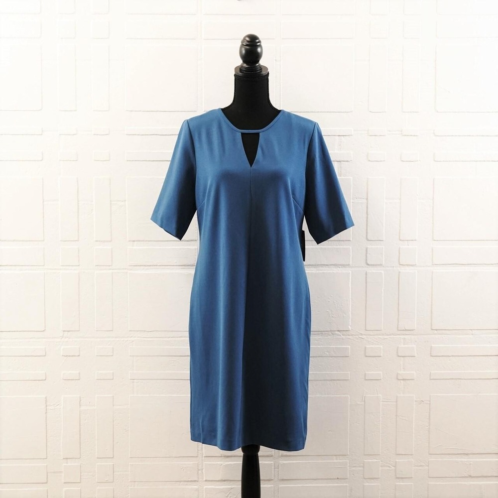 NWT! Vince Camuto Women's Keyhole Blue Short Sleeve Sheath Dress Sz XXS -RV $119